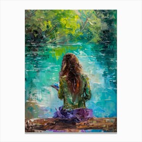 Reading By The River Canvas Print