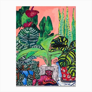 Pink Jaguar Jungle Canvas Print