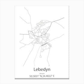 Lebedyn,Ukraine Minimalist Map Stampe su tela