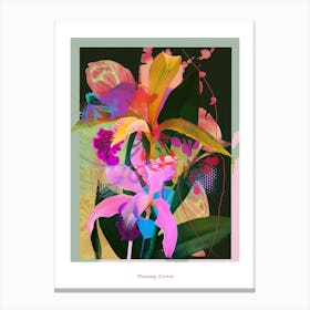 Monkey Orchid 4 Neon Flower Collage Poster Canvas Print