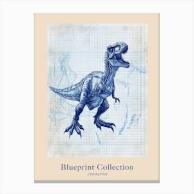 Utahraptor Dinosaur Blue Print Sketch 1 Poster Canvas Print