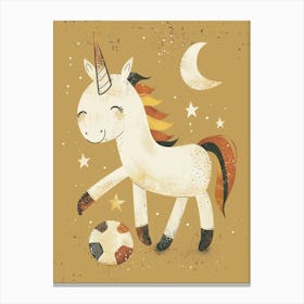 Unicorn Playing Football Muted Pastel 3 Canvas Print