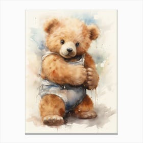 Wrestling Teddy Bear Painting Watercolour 2 Canvas Print
