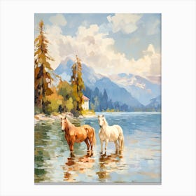 Horses Painting In Bled, Slovenia 3 Canvas Print