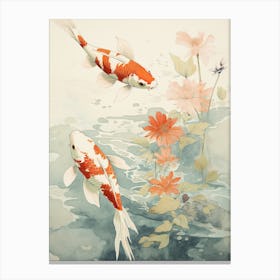 Orange Koi Fish Watercolour With Botanicals 9 Canvas Print