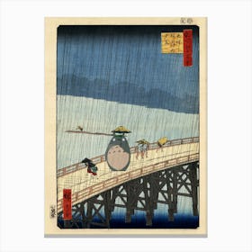 Totoro on the Bridge - Hiroshige - Japanese Print - Studio Ghibli Mashup Canvas Print