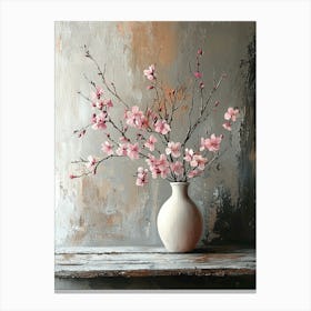 Elegant Cherry Blossoms In Vase – Minimalist Floral Still Life Art Print Canvas Print