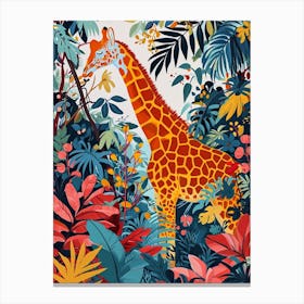 Colourful Giraffe In The Leaves Illustration 1 Canvas Print