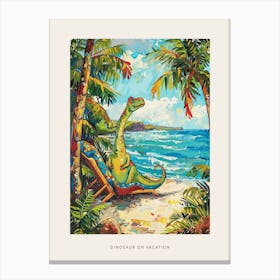 Dinosaur On A Sun Lounger On The Beach 1 Poster Canvas Print