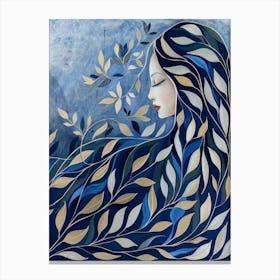 Blue Leaves Style Abstract Canvas Print