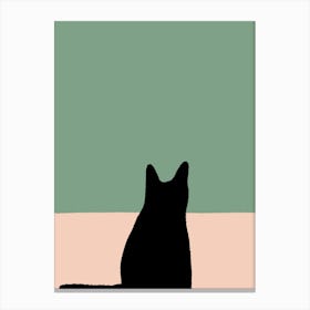 Cat Silhouette Green Canvas Print