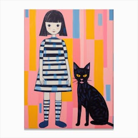 Little Girl And Black Cat Canvas Print