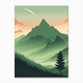 Misty Mountains Vertical Composition In Green Tone 77 Canvas Print