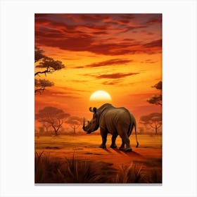 Rhinoceros Sunset Painting 1 Canvas Print