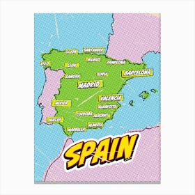 Spain Map In Pop Art Style Canvas Print