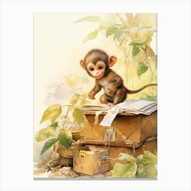 Monkey Painting Collecting Stamps Watercolour 3 Canvas Print