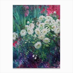 Impressionism White Roses In The Garden Canvas Print