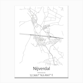 Nijverdal,Netherlands Minimalist Map Canvas Print