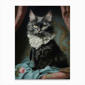 Black & Pink Cat Rococo Style 5 Canvas Print
