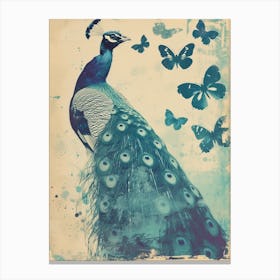 Peacock Turquoise Butterfly Cyanotype Inspired  3 Canvas Print
