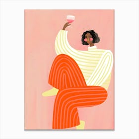 Illustration Of A Woman Drinking Wine Canvas Print