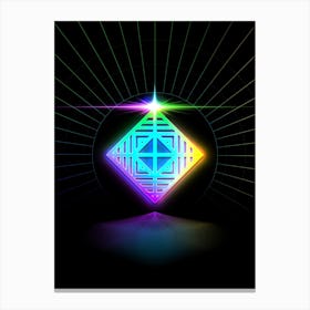 Neon Geometric Glyph in Candy Blue and Pink with Rainbow Sparkle on Black n.0182 Canvas Print