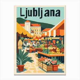 Aihrgdesign A 1970s Inspired Travel Poster For Ljubljana 2 Canvas Print