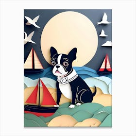 Boston Terrier On The Beach-Reimagined Canvas Print