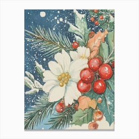 Flowers And Holly Berries Canvas Print