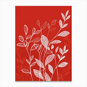 White Leaves On Red Background 8 Canvas Print