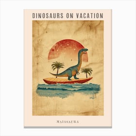 Vintage Maiasaura Dinosaur On A Surf Board 2 Poster Canvas Print