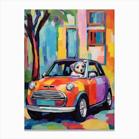 Austin Mini Cooper Vintage Car With A Dog, Matisse Style Painting 1 Canvas Print