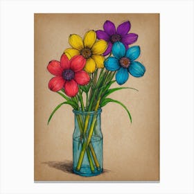 Colorful Flowers In A Vase Canvas Print