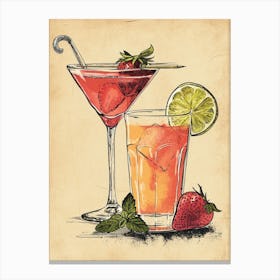 Fruity Cocktails Watercolour 1 Canvas Print