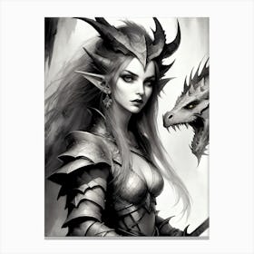 Dragonborn Black And White Painting (11) Canvas Print