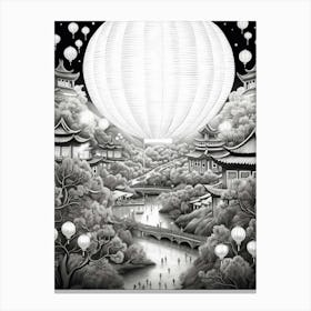 Chinese Lantern Festival Black And White 2 Canvas Print