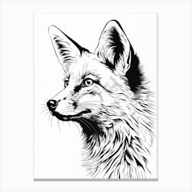 Fox In The Forest Linocut White Illustration 5 Canvas Print