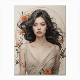 Asian Girl With Flowers 3 Canvas Print