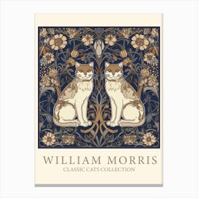 William Morris Inspired   Classic Cats Blue And Brown Canvas Print