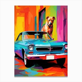 Dodge Charger Vintage Car With A Dog, Matisse Style Painting 0 Canvas Print