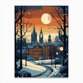 Winter Travel Night Illustration Glasgow United Kingdom 1 Canvas Print