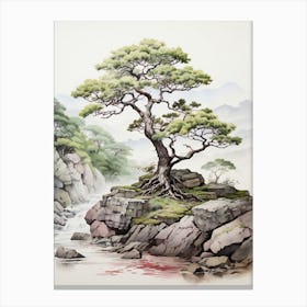 Koya San In Wakayama, Japanese Brush Painting, Ukiyo E, Minimal 4 Canvas Print