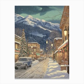 Vintage Winter Illustration Aspen Colorado 6 Canvas Print