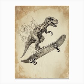 Vintage Oviraptor Dinosaur On A Skateboard 1 Canvas Print