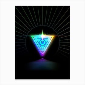 Neon Geometric Glyph in Candy Blue and Pink with Rainbow Sparkle on Black n.0129 Canvas Print