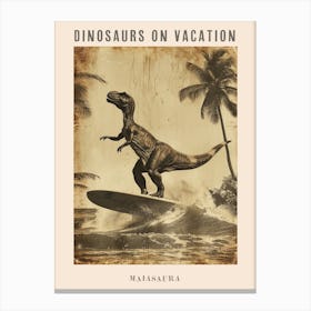 Vintage Maiasaura Dinosaur On A Surf Board 3 Poster Canvas Print