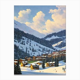 Courchevel, France Ski Resort Vintage Landscape 4 Skiing Poster Canvas Print