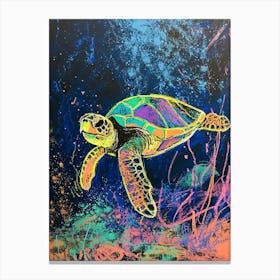 Colourful Sea Turtle Exploring Deep Into The Ocean Crayon Doodle 4 Canvas Print