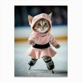 Cute Kitten On Ice Skates 1 Canvas Print