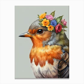 Robin With Flowers 2 Canvas Print